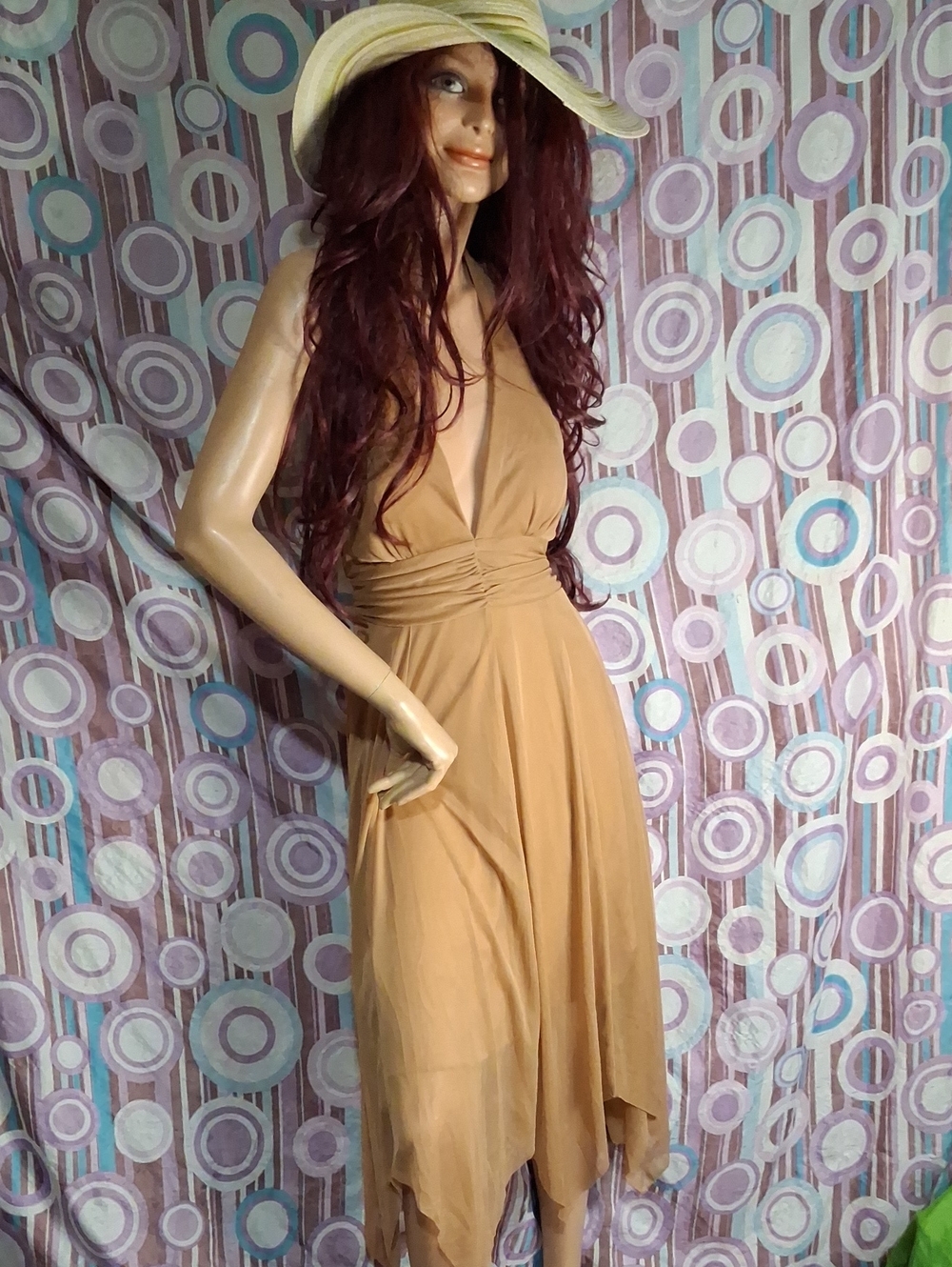 Alyn Paige Taupe Halter Midi Dress with Tie Waist